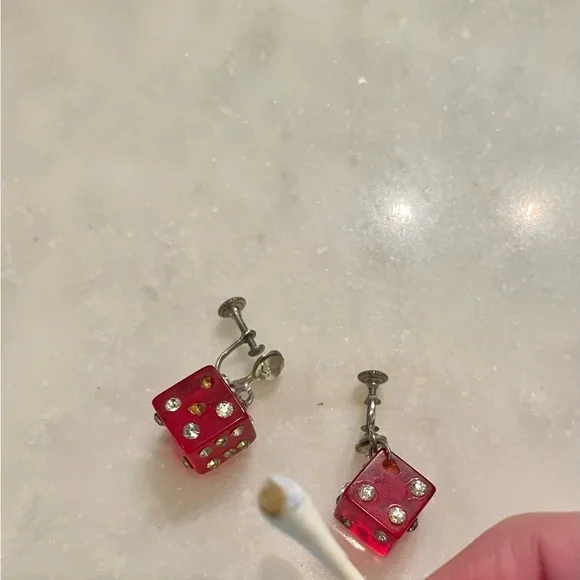 Antique Bakelite Dice Screw Earrings